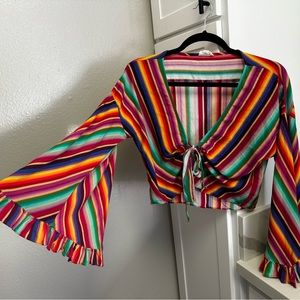 Tea & Cup Multicolor Tie Front Top